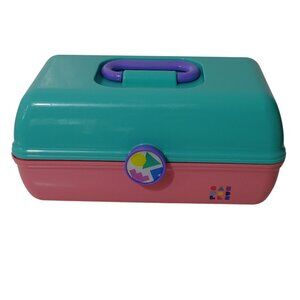 Vintage Caboodles Pink Green Plastic Makeup Organizer Case Purple Handle 5626